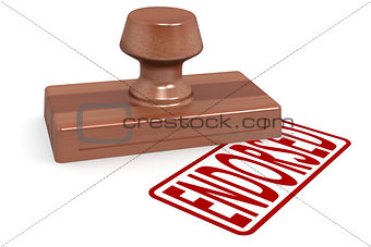Wooden stamp endorsed with red text