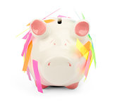 Piggy bank with stickers, front view