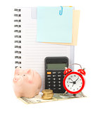 Copybook with calculator and money