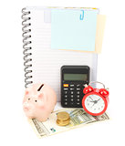 Copybook with calculator and cash