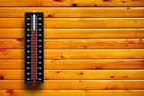 3d Thermometer heat on wood background