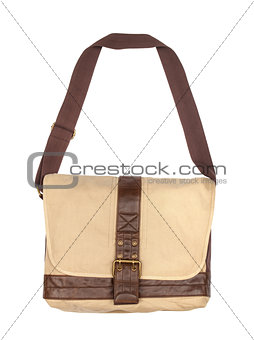 sports bag with leather inserts on an isolated white background