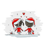 Couple in love together, christmas illustration for your design