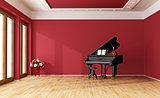 Red room with grand piano
