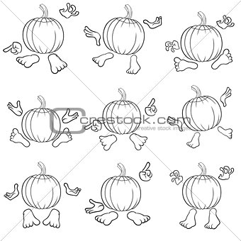 Outlines of funny pumpkins view from the back