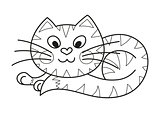 Cartoon plump kitty, cute striped cat, coloring book