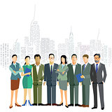 group of business and office people with city landscape