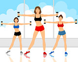 Girls working out with dumbbells