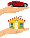 House and car in hands