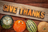 give thanks word abstract in wood type