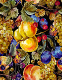 Autumn harvest seamless pattern with fruits and butterflies