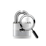 Lock and magnifying glass. Vector