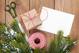 Christmas presents wrapping and snow fir tree