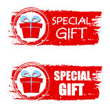 christmas special gift and present box on red drawn banner
