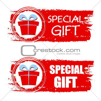 christmas special gift and present box on red drawn banner