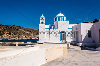 Blue White orthodox church at Firopotamos, Milos island, Greece