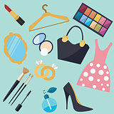 girl stuff woman things fashion vector object icon set
