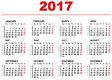 2017 Calendar template. Horizontal weeks. First day Monday