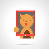 Cat with red frame flat vector icon