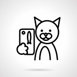 Black line cat with phone vector icon