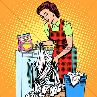 woman washes clothes washing machine