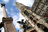 The Mariensaule, a Marian column and Munich city hall on the Mar