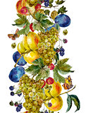 Autumn watercolor seamless border with fruits and butterflies