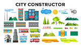 Buildings and city transport flat style illustration