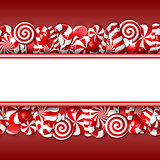 Sweet banner with red and white candies.