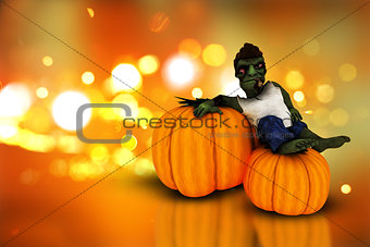 3D Halloween pumpkins  and zombie