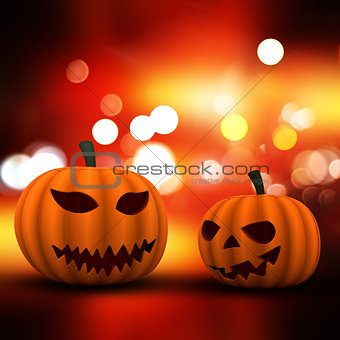 3D Halloween background with pumpkins on a bokeh lights backgrou