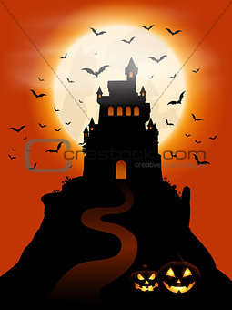 Halloween castle and pumpkins