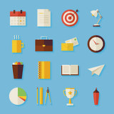Flat Business and Office Objects Set with Shadow