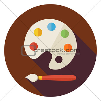 Flat Colorful Palette with Paintbrush Circle Icon with Long Shad