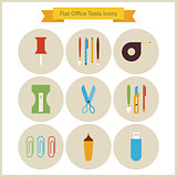 Flat Education School and Business Office Tools Icons Set