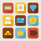 Flat Finance and Banking Squared App Icons Set