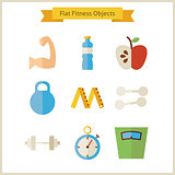 Flat Fitness and Dieting Objects Set