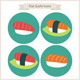 Flat Food Sushi Circle Icons Set