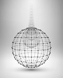 Wireframe Globe. Sphere with connected lines and dots.