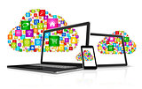 Cloud computing symbol and computer set