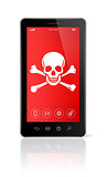 smartphone with a pirate symbol on screen. Hacking concept