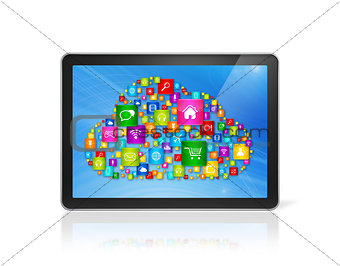 Digital Tablet pc and cloud computing symbol