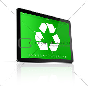 Digital tablet PC with a recycling symbol on screen. environment