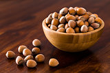 Hazelnut in wooden bowl