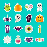 Flat Halloween Party Objects Stickers Set