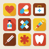 Flat Health and Medicine Squared App Icons Set