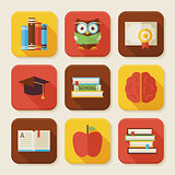 Flat Reading Knowledge and Books Squared App Icons Set