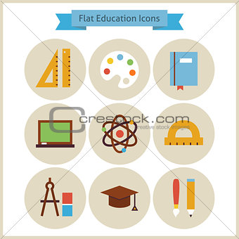 Flat School and Education Icons Set