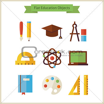 Flat School and Education Objects Set