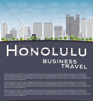 Honolulu Hawaii skyline with grey buildings and copy space